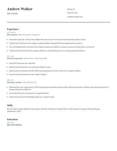 Data Assistant Resume