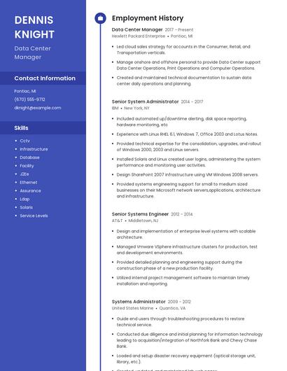 Data Center Manager Resume