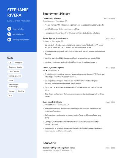 Data Center Manager Resume
