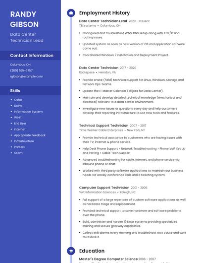 Data Center Technician Lead Resume