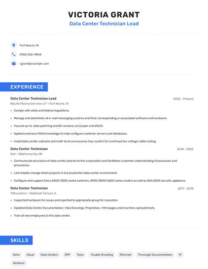 Data Center Technician Lead Resume