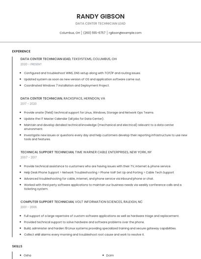 Data Center Technician Lead Resume