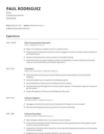 Data Communications Specialist Resume