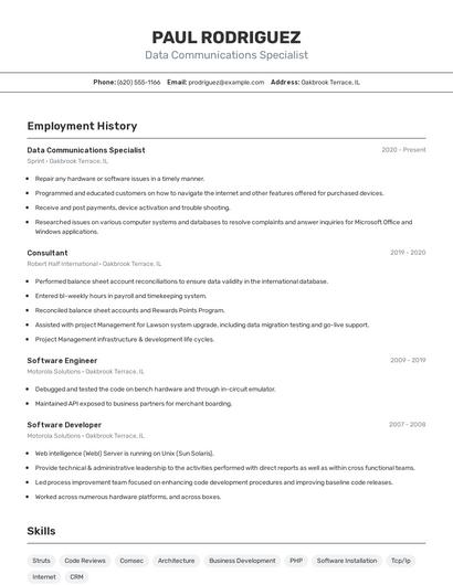 Data Communications Specialist Resume
