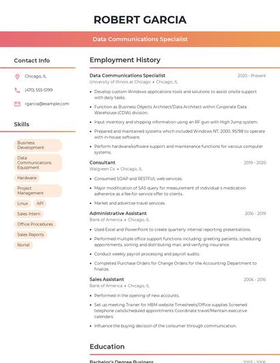 Data Communications Specialist Resume