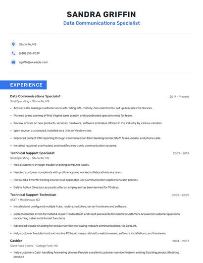 Data Communications Specialist Resume