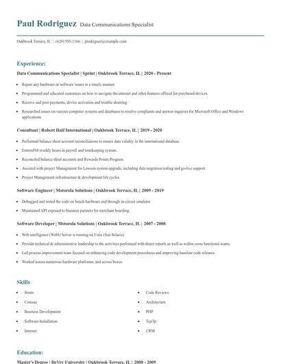 Data Communications Specialist Resume