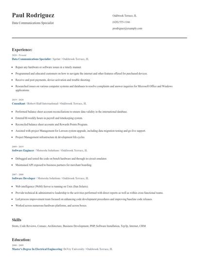 Data Communications Specialist Resume
