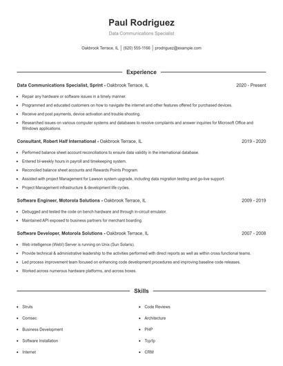 Data Communications Specialist Resume