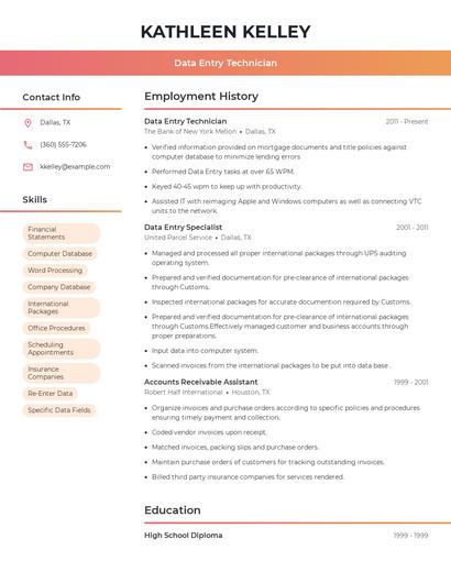 Data Entry Technician Resume