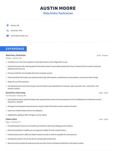 Data Entry Technician Resume