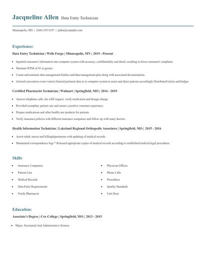 Data Entry Technician Resume