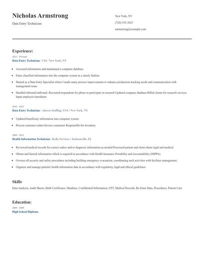 Data Entry Technician Resume