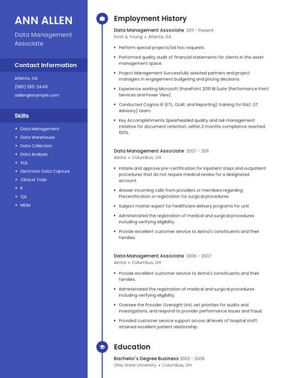 Data Management Associate Resume