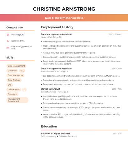 Data Management Associate Resume