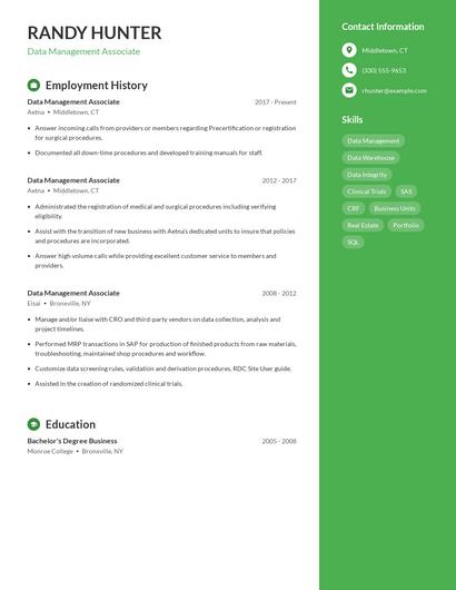 Data Management Associate Resume