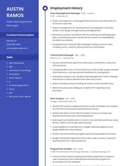 Data Management Manager Resume