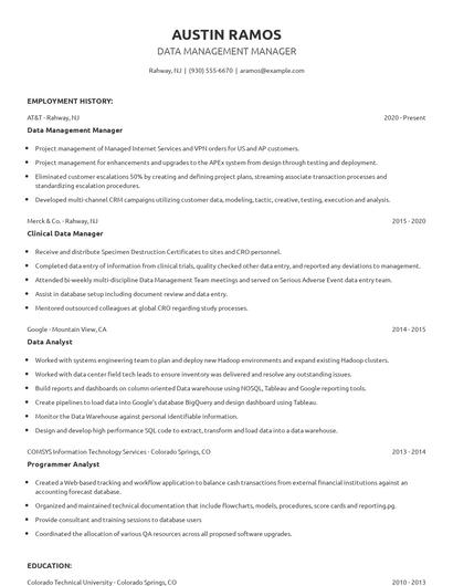 Data Management Manager Resume