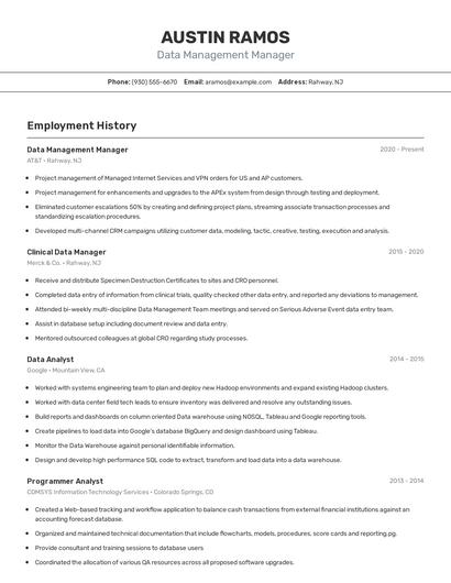 Data Management Manager Resume