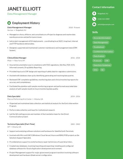 Data Management Manager Resume