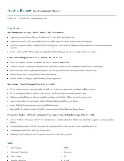 Data Management Manager Resume