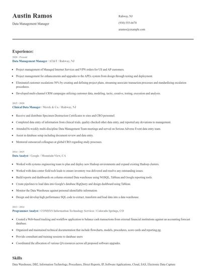 Data Management Manager Resume