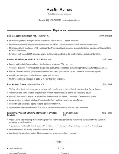 Data Management Manager Resume