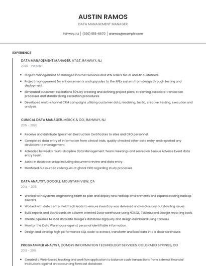 Data Management Manager Resume
