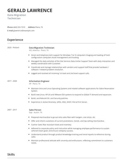 Data Migration Technician Resume