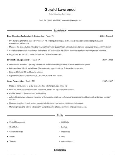 Data Migration Technician Resume
