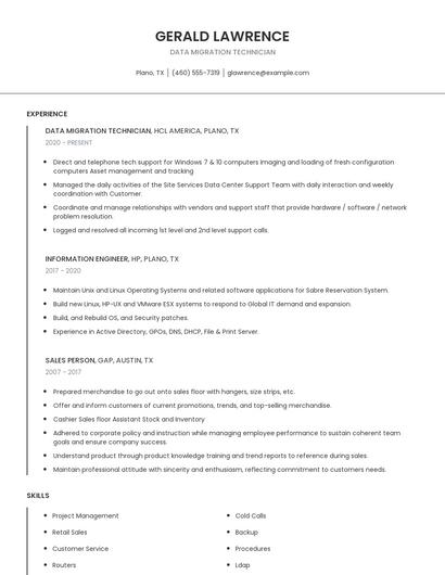 Data Migration Technician Resume