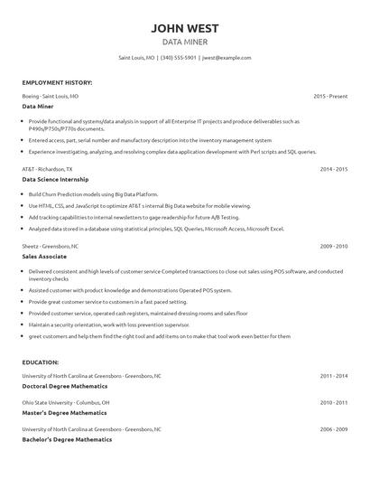 Data Miner Resume