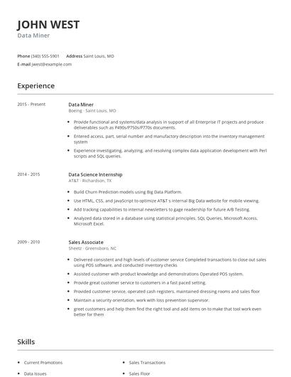 Data Miner Resume