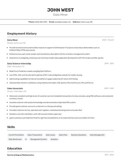 Data Miner Resume