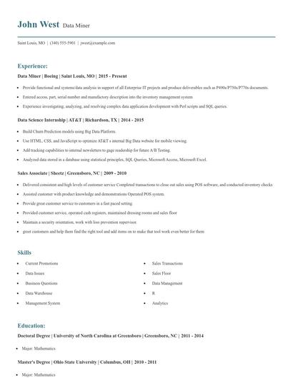 Data Miner Resume
