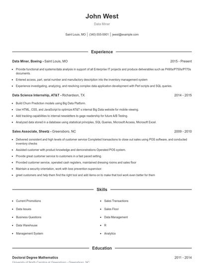Data Miner Resume