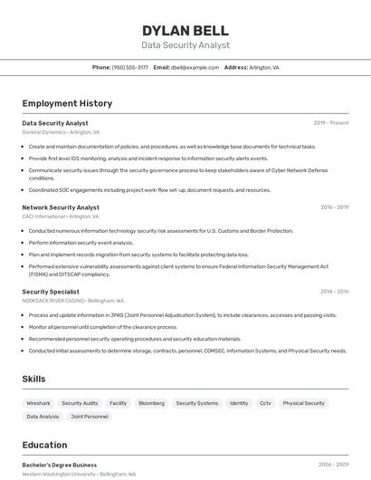 Data Security Analyst Resume