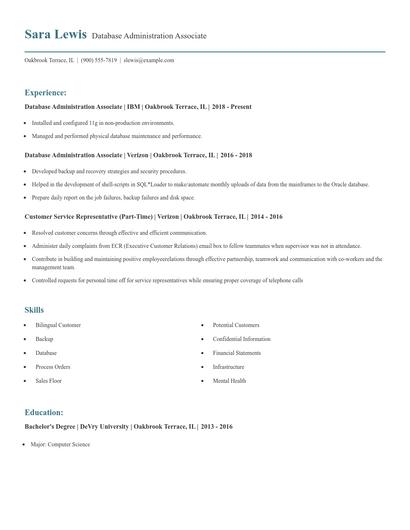 Database Administration Associate Resume