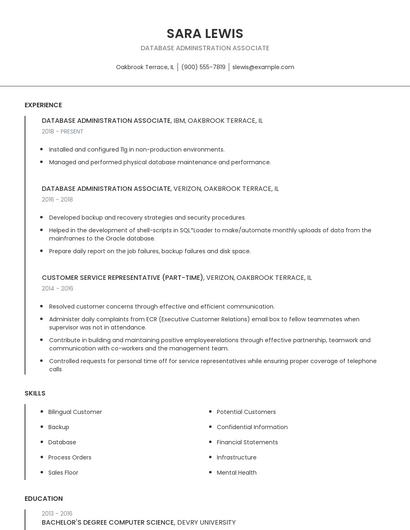 Database Administration Associate Resume