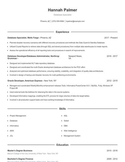 Database Specialist Resume