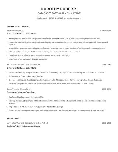 Databases Software Consultant Resume
