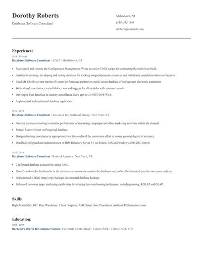 Databases Software Consultant Resume