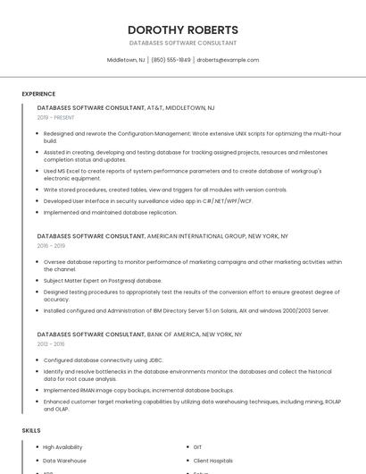 Databases Software Consultant Resume