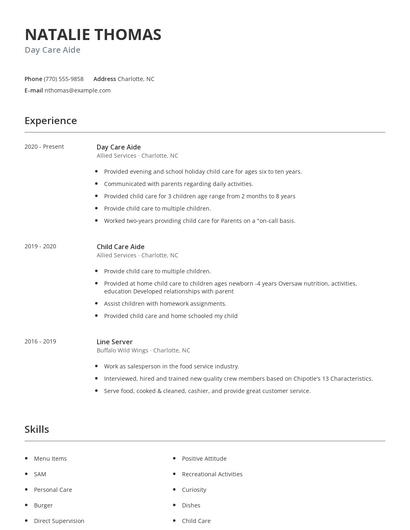 Day Care Aide Resume