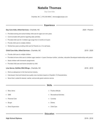 Day Care Aide Resume