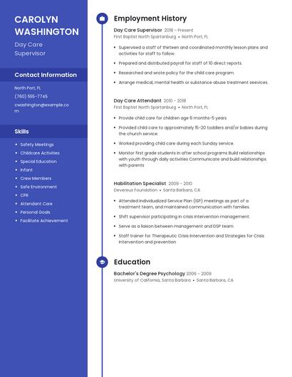 Day Care Supervisor Resume