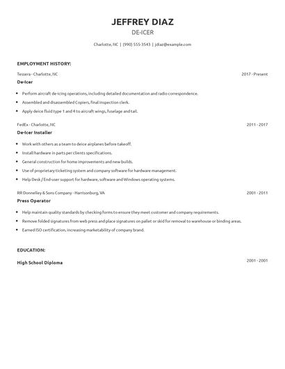 De-Icer Resume