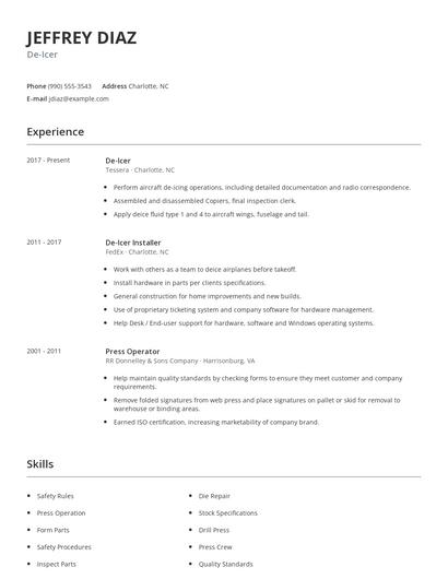 De-Icer Resume
