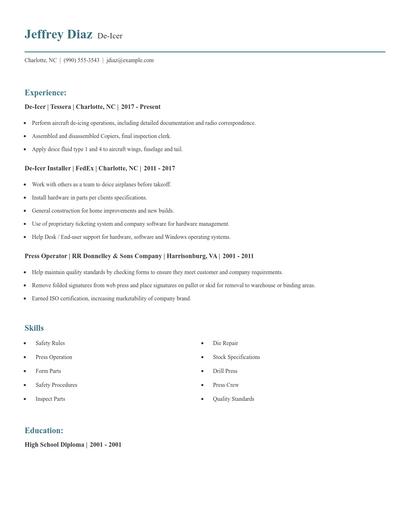 De-Icer Resume