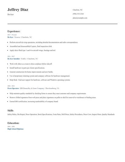 De-Icer Resume